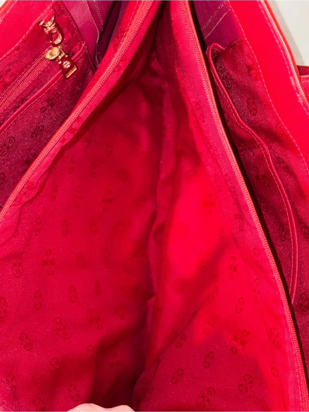 Tory Burch Red Leather Tote with Gold Logo